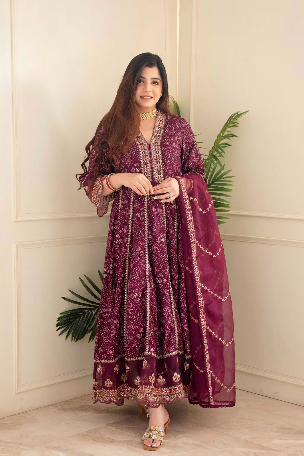 Anarkali Pant Dupatta Wine