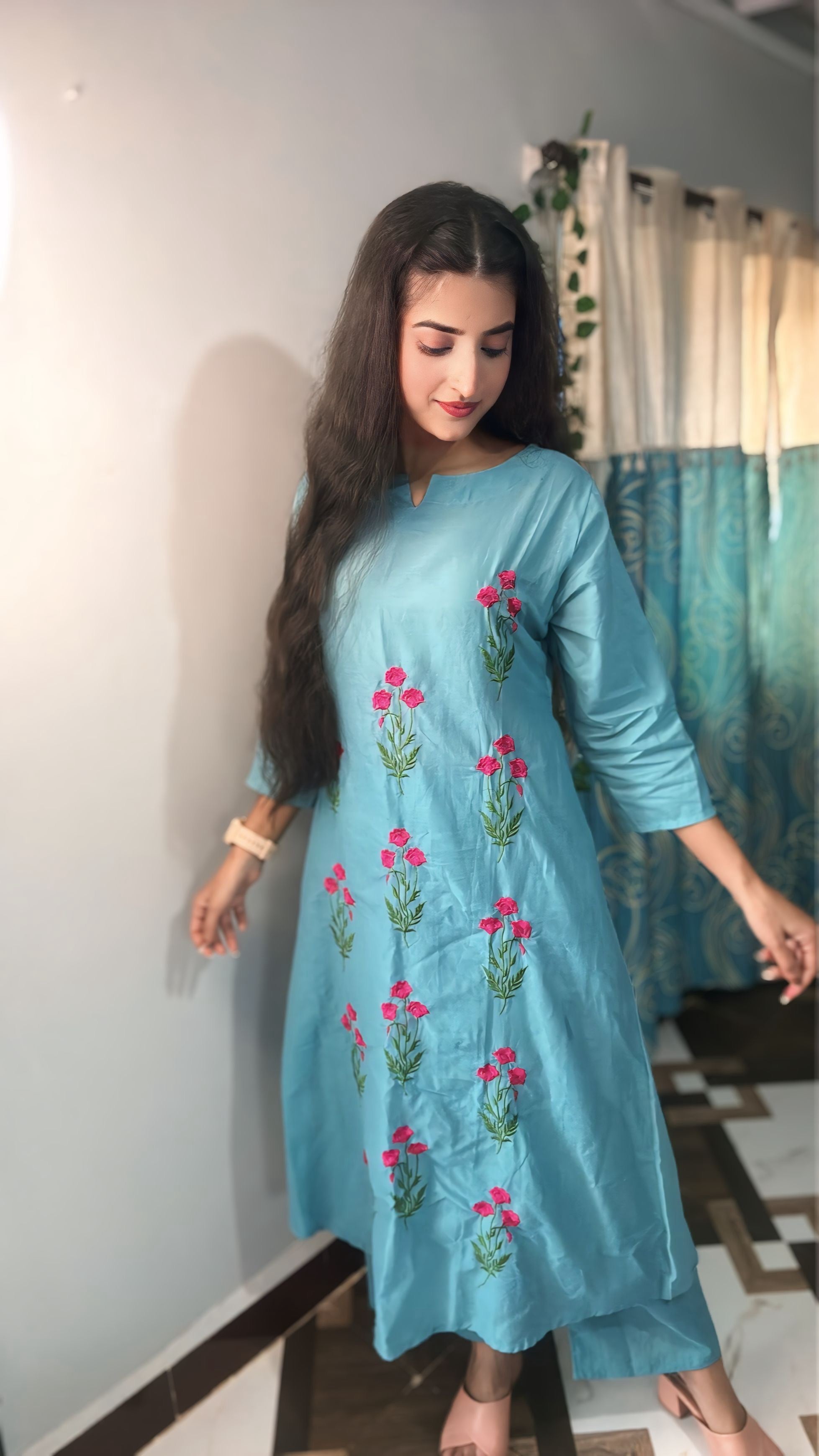 Beautiful Pure Cotton Embroidered Co-ord Set with one side Pocket