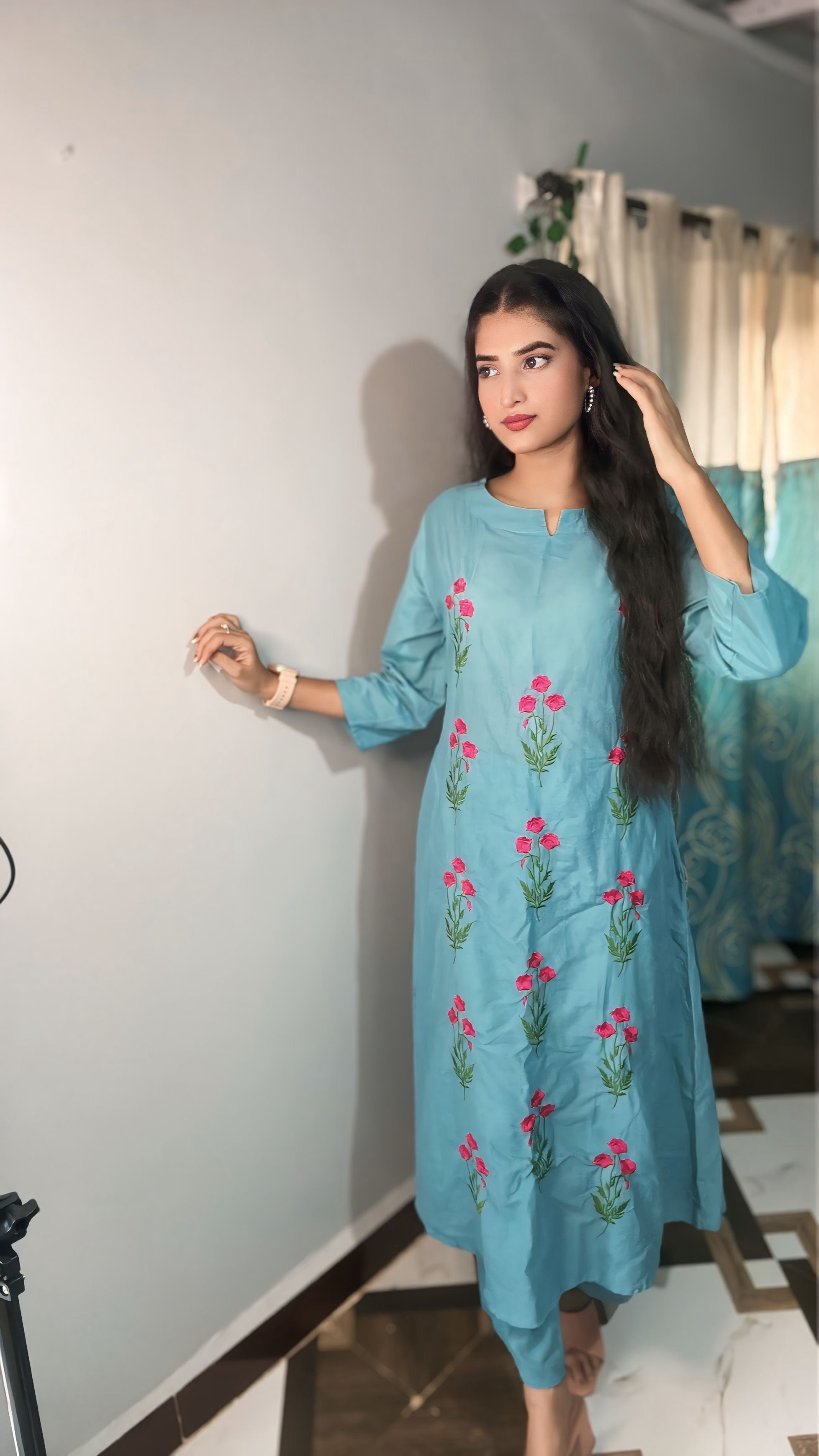 Beautiful Pure Cotton Embroidered Co-ord Set with one side Pocket