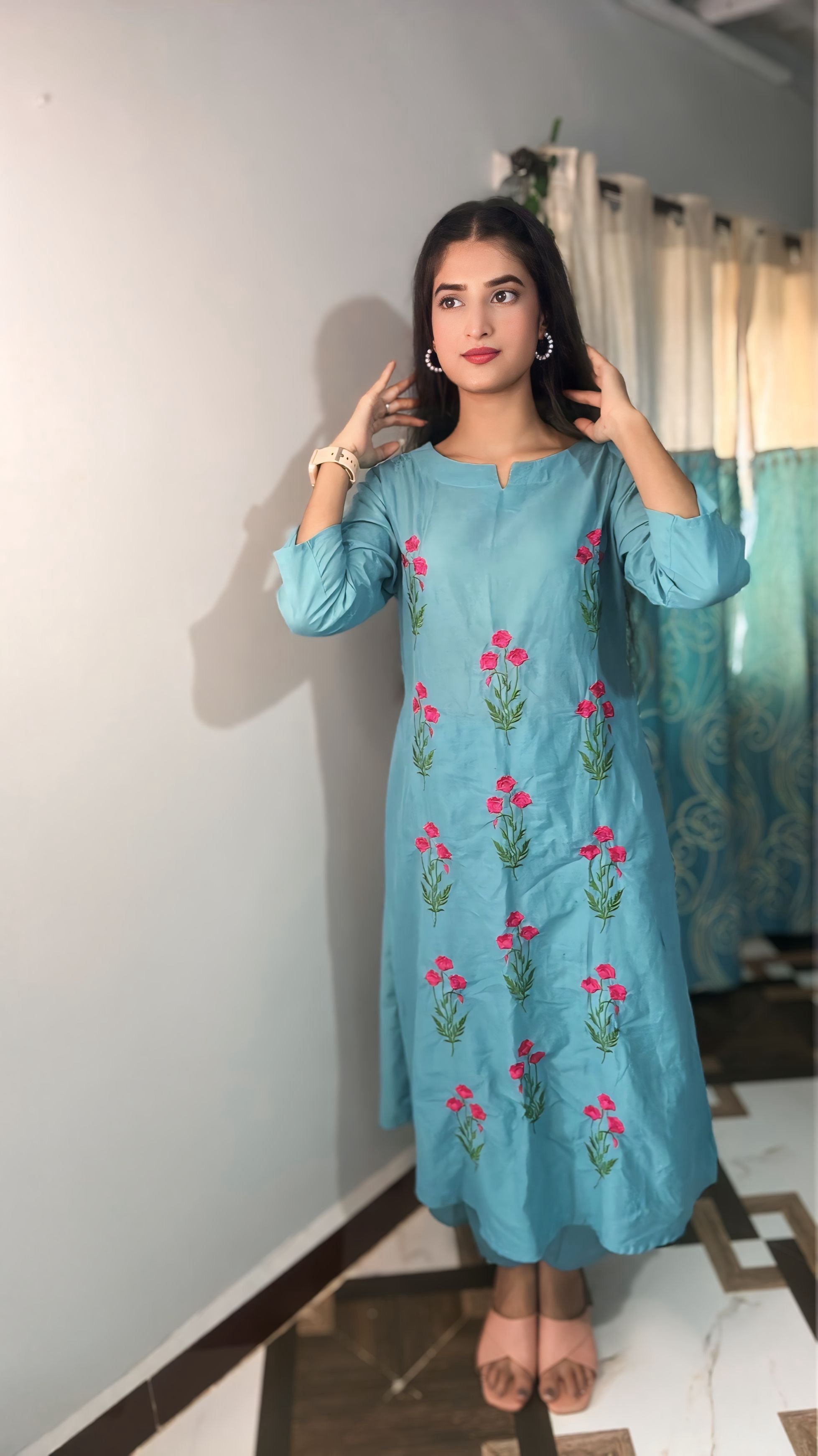 Beautiful Pure Cotton Embroidered Co-ord Set with one side Pocket