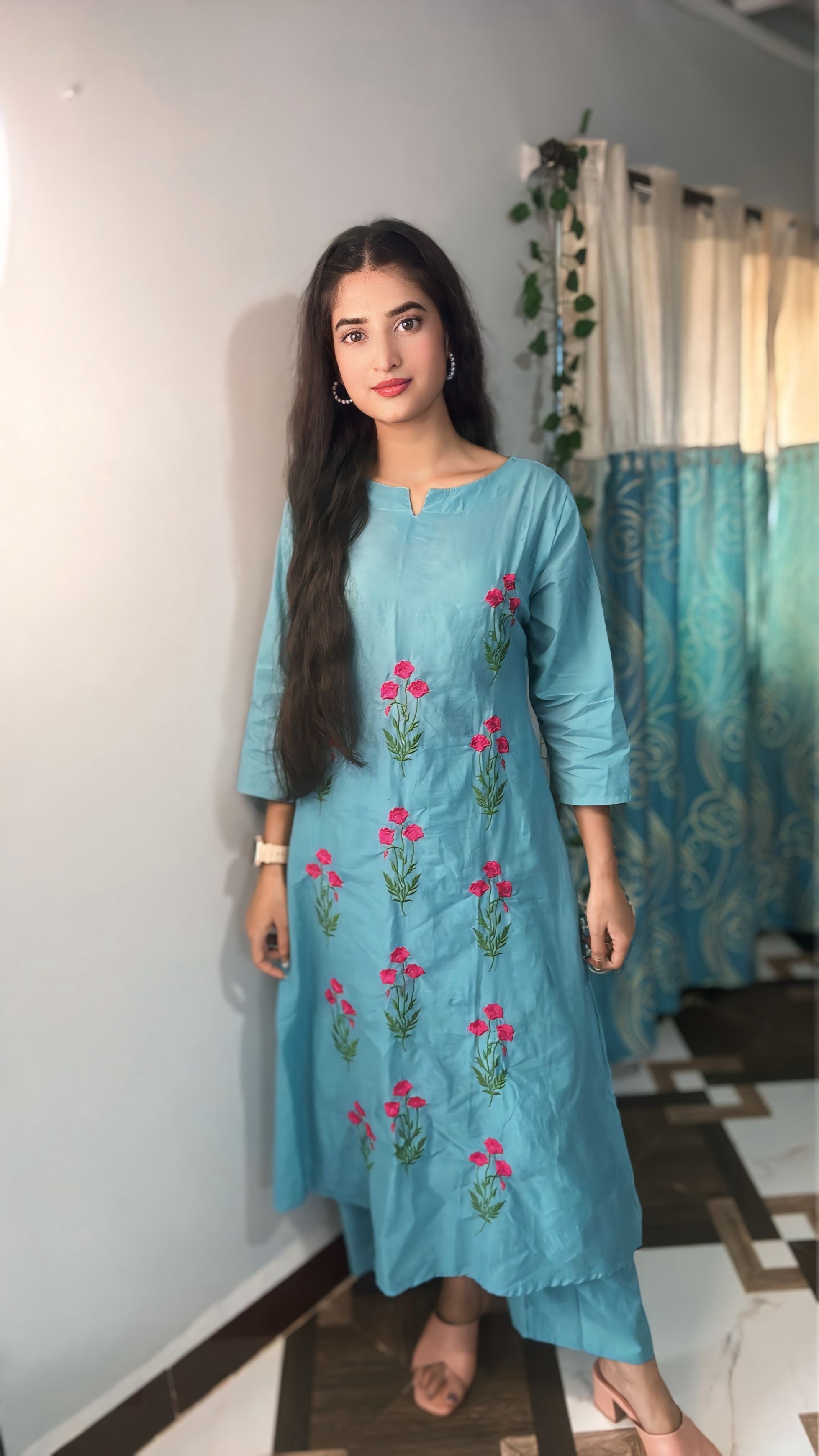 Beautiful Pure Cotton Embroidered Co-ord Set with one side Pocket