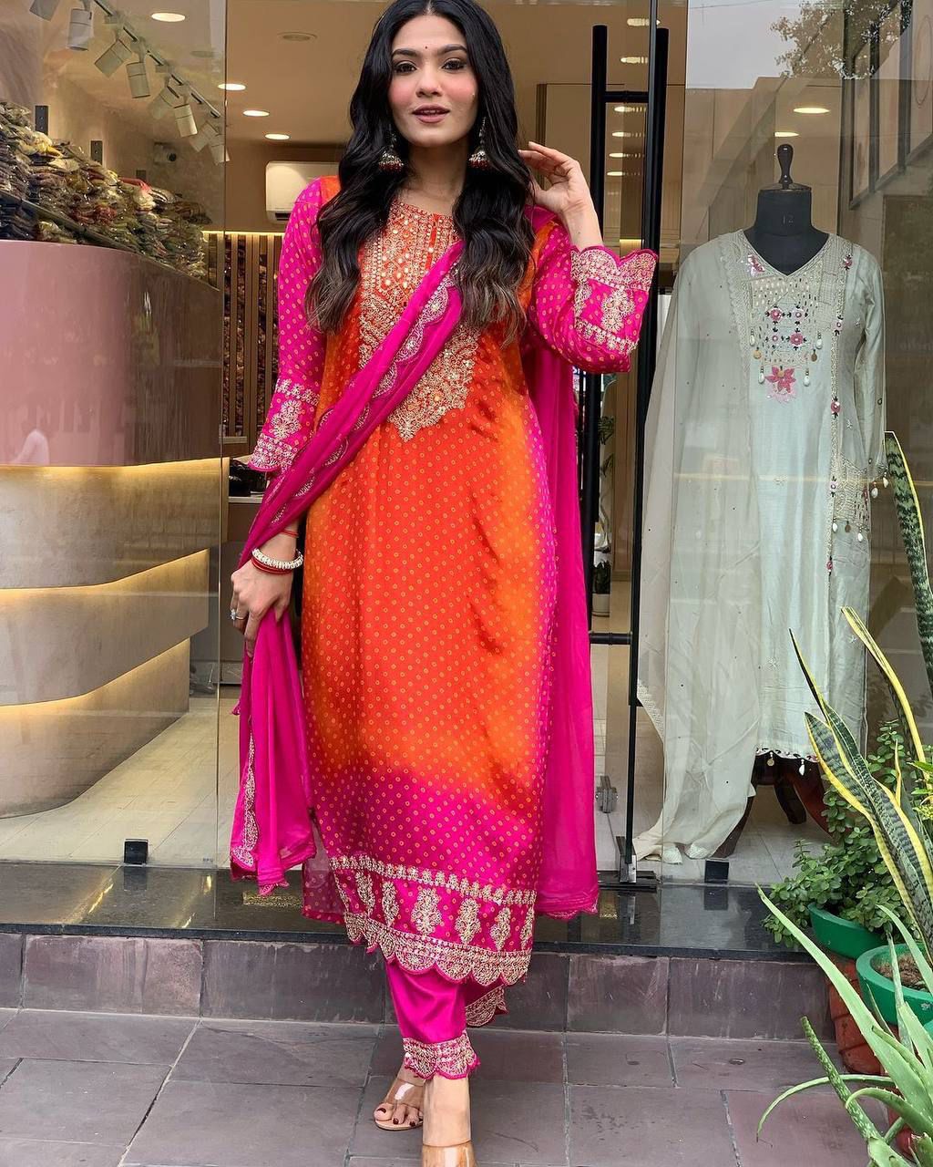 Beautiful Pure Chinnon With Heavy Embroidery suit set