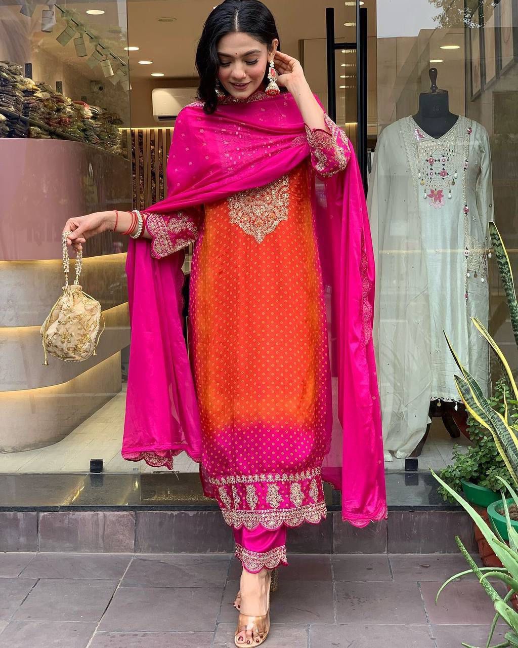 Beautiful Pure Chinnon With Heavy Embroidery suit set