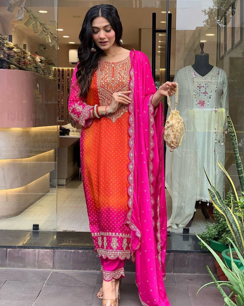 Beautiful Pure Chinnon With Heavy Embroidery suit set