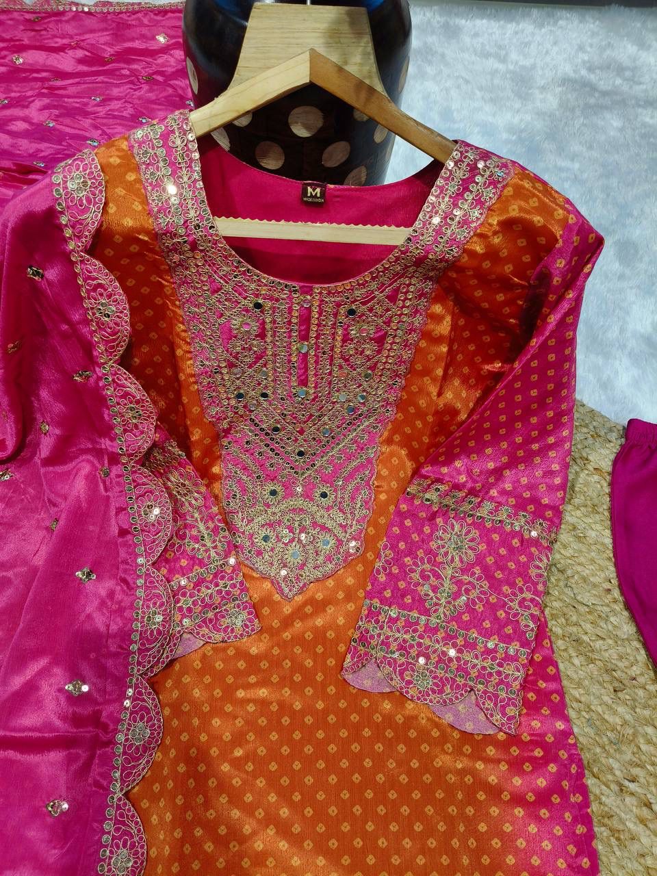 Beautiful Pure Chinnon With Heavy Embroidery suit set