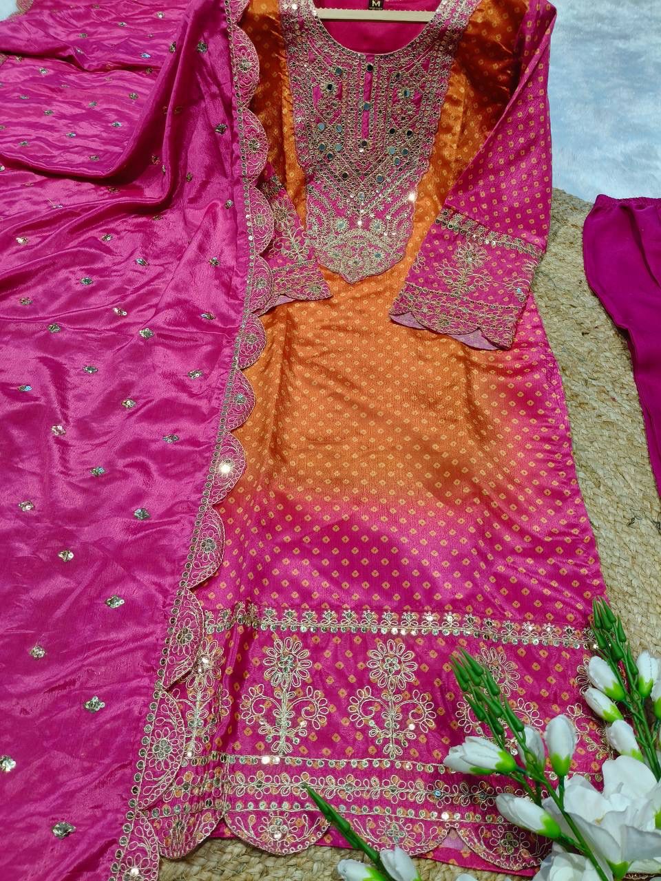 Beautiful Pure Chinnon With Heavy Embroidery suit set