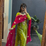 Chinnon Silk Suit Set With Heavy Embroidery-Sequence Work