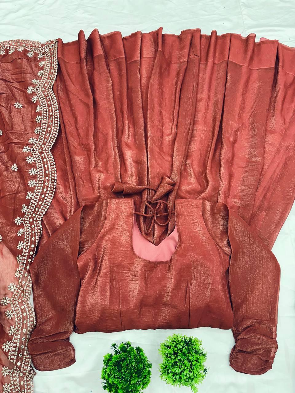 Designer Party Wear Anarkali Gown Set Brown