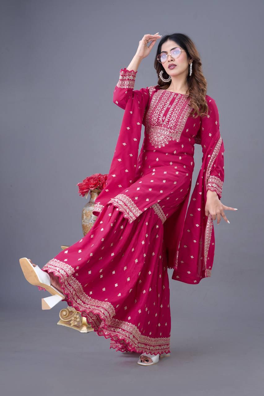 Chinon Silk Sharara Suit Set