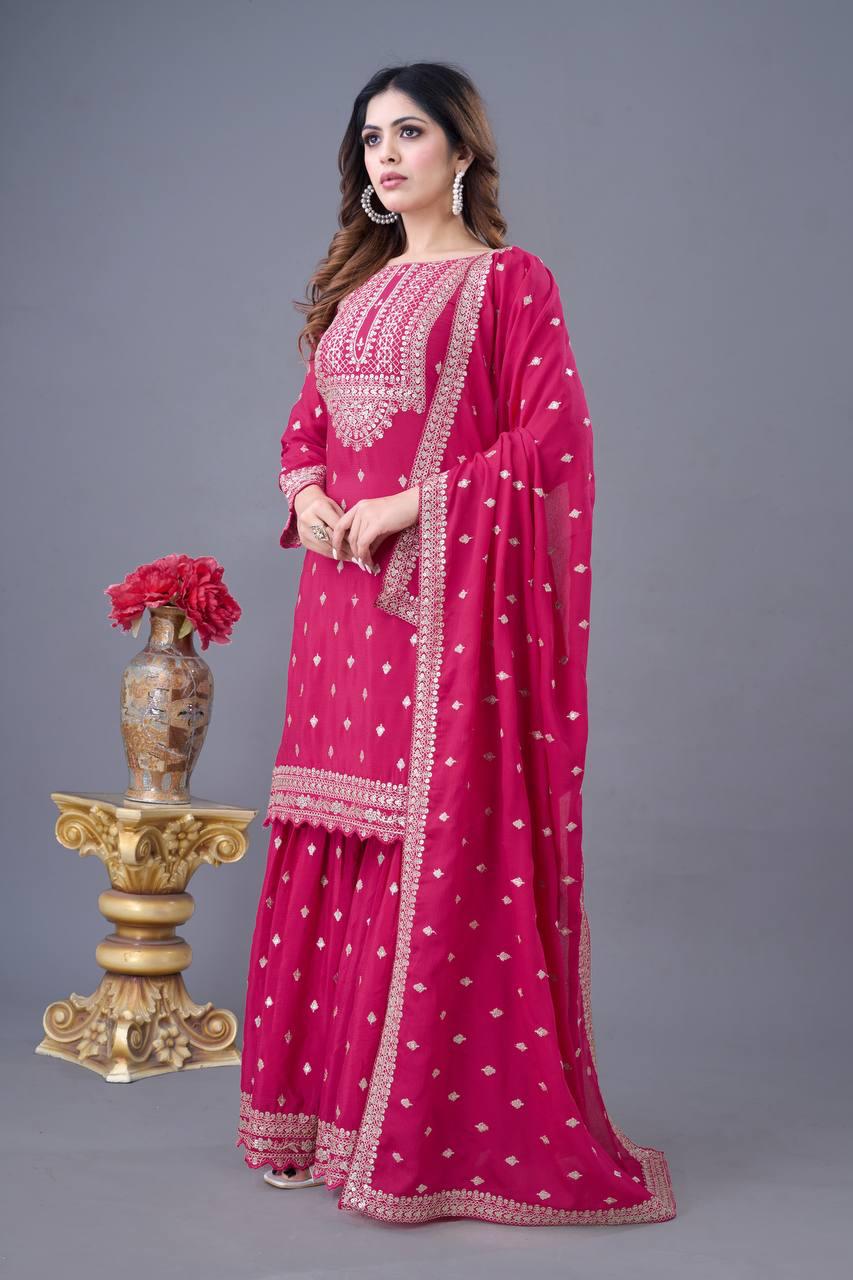 Chinon Silk Sharara Suit Set