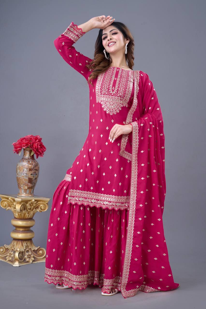 Chinon Silk Sharara Suit Set