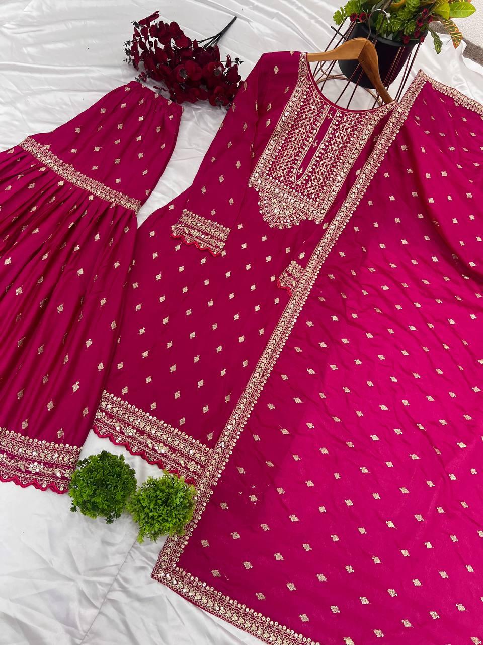 Chinon Silk Sharara Suit Set