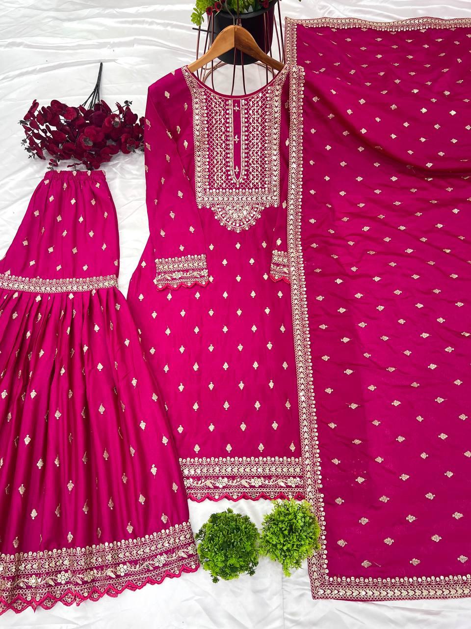 Chinon Silk Sharara Suit Set