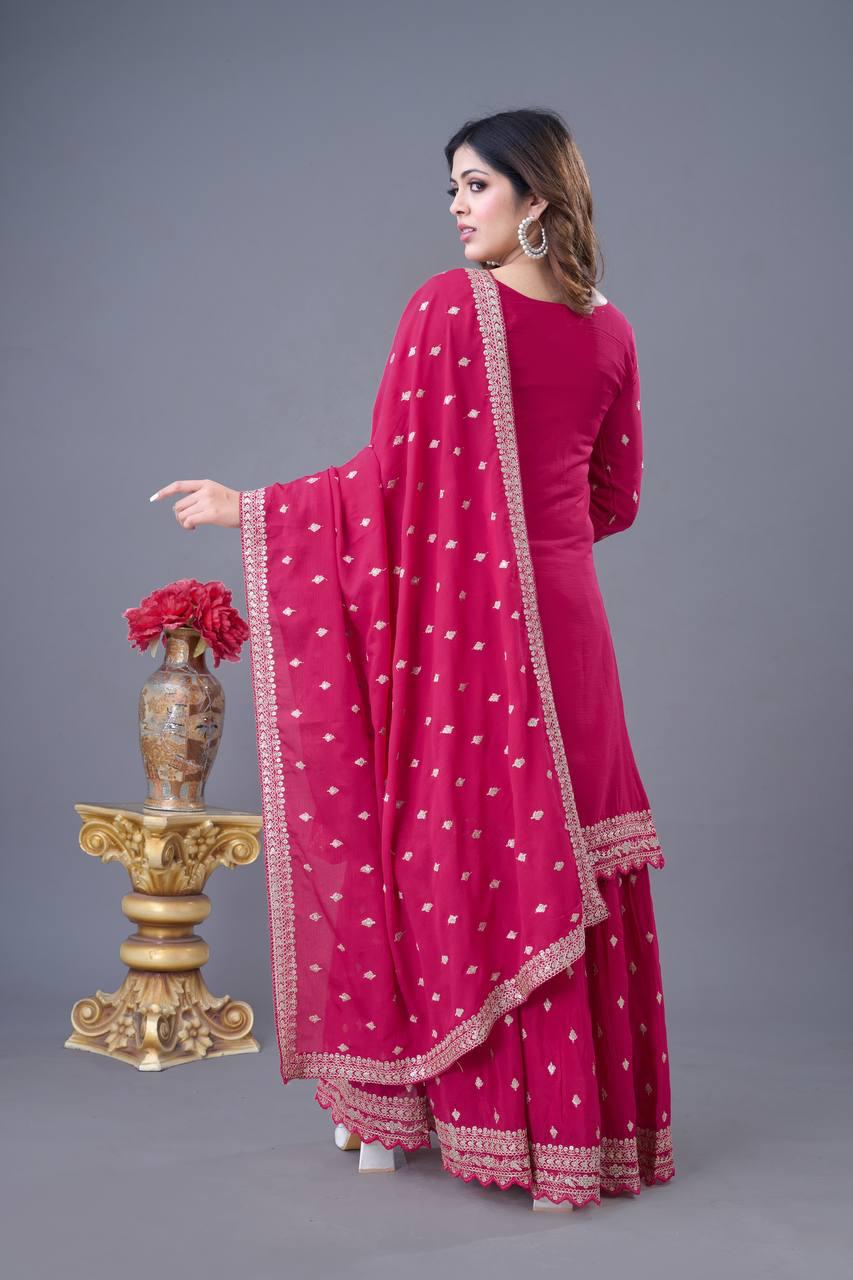 Chinon Silk Sharara Suit Set