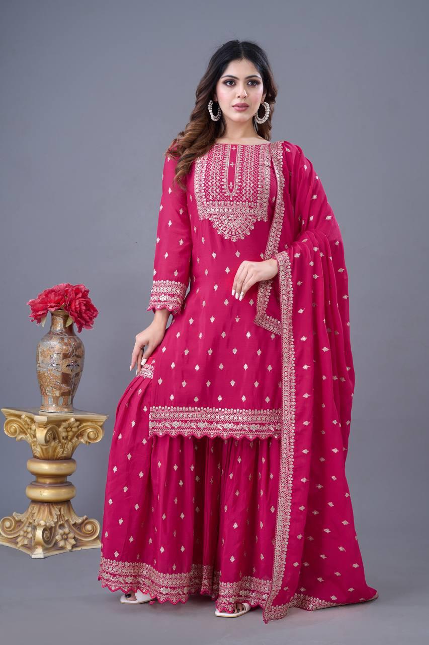 Chinon Silk Sharara Suit Set