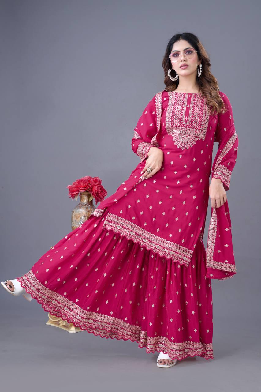 Chinon Silk Sharara Suit Set