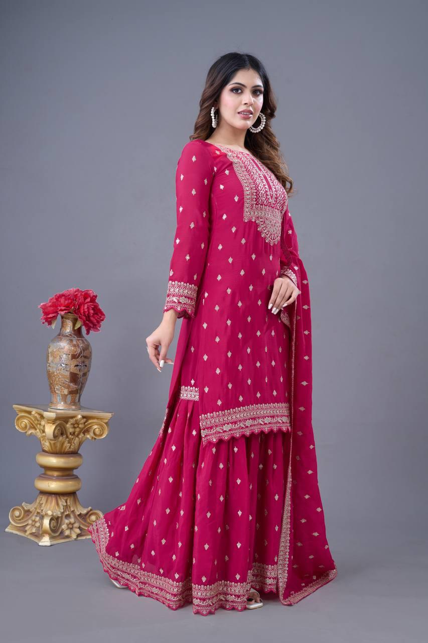 Chinon Silk Sharara Suit Set