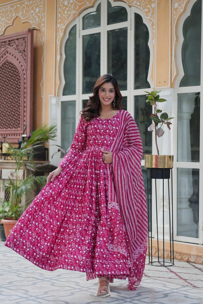 Pure Cotton Anarkali Suit Pink