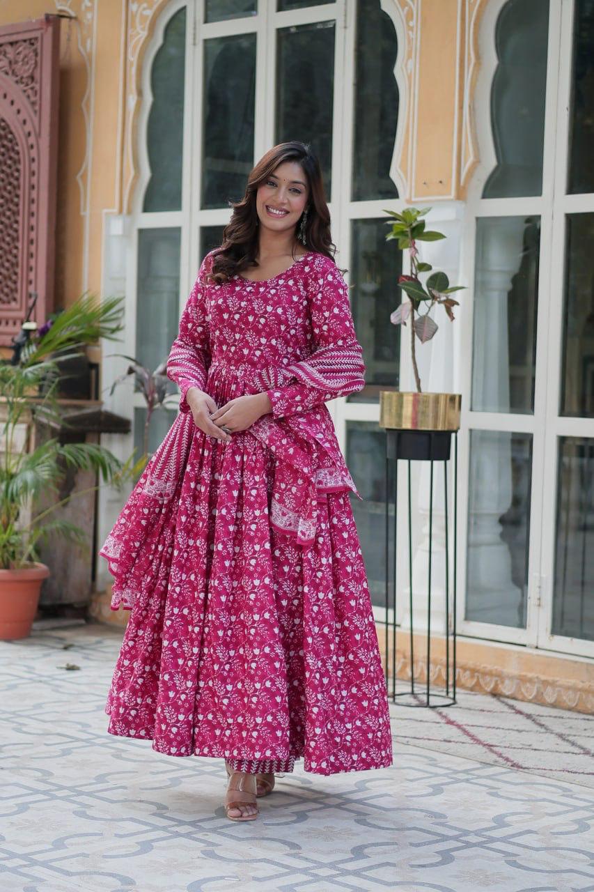 Pure Cotton Anarkali Suit Pink