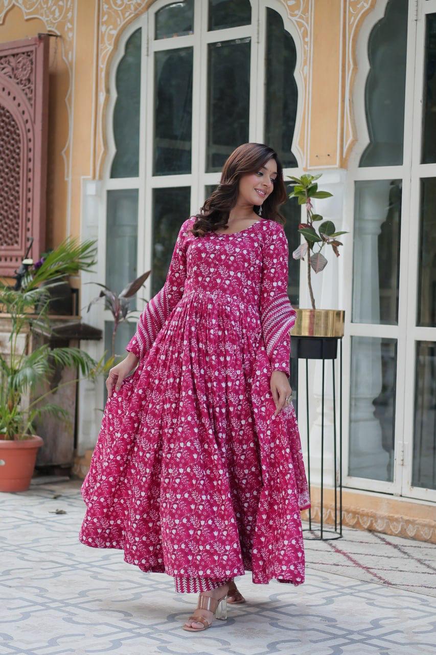 Pure Cotton Anarkali Suit Pink