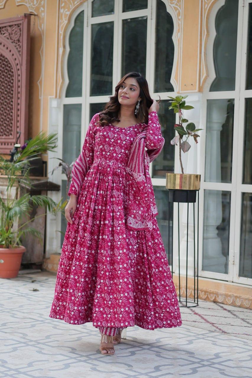 Pure Cotton Anarkali Suit Pink