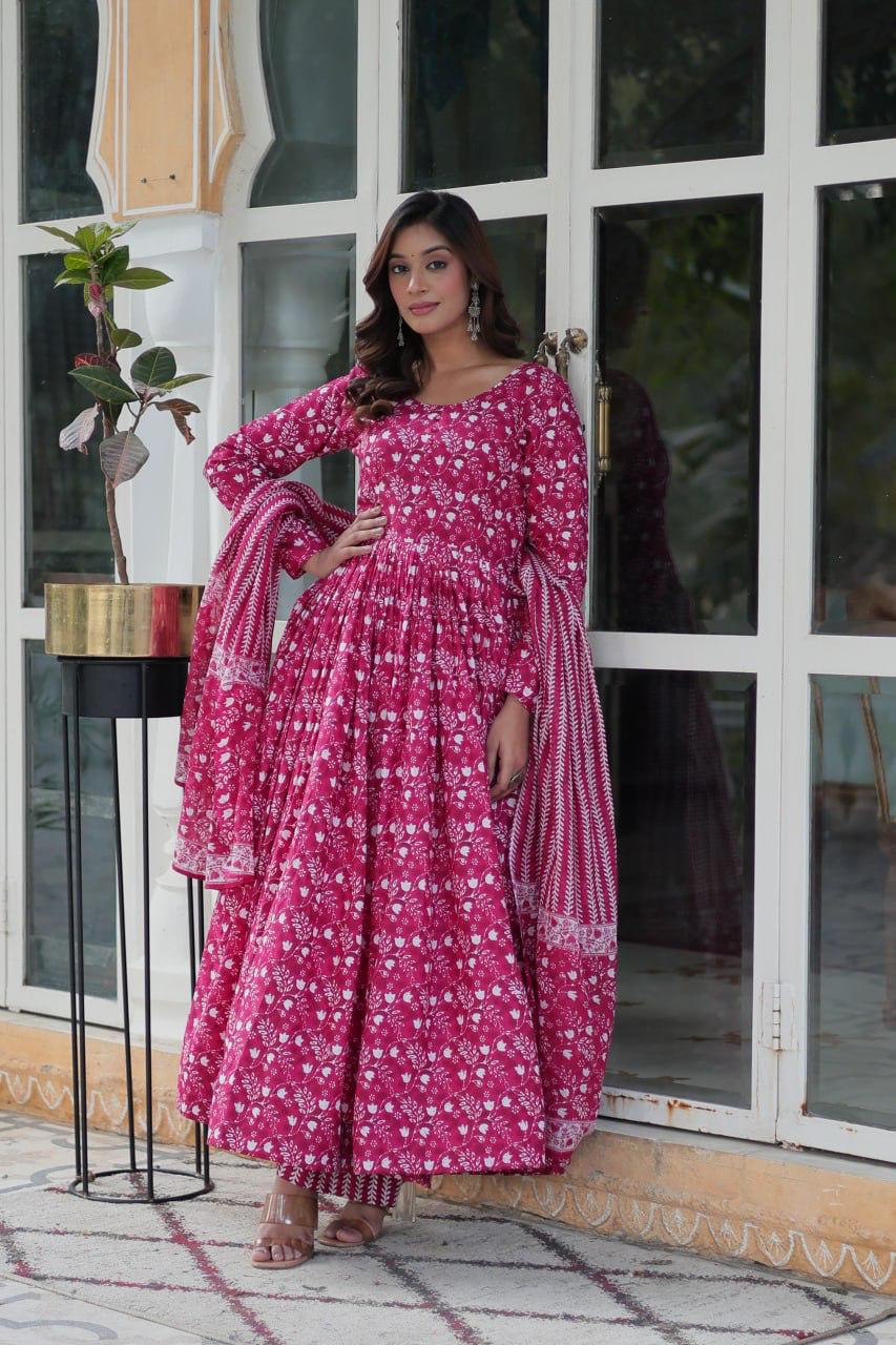 Pure Cotton Anarkali Suit Pink