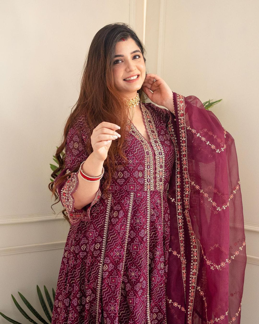 Anarkali Pant Dupatta Wine