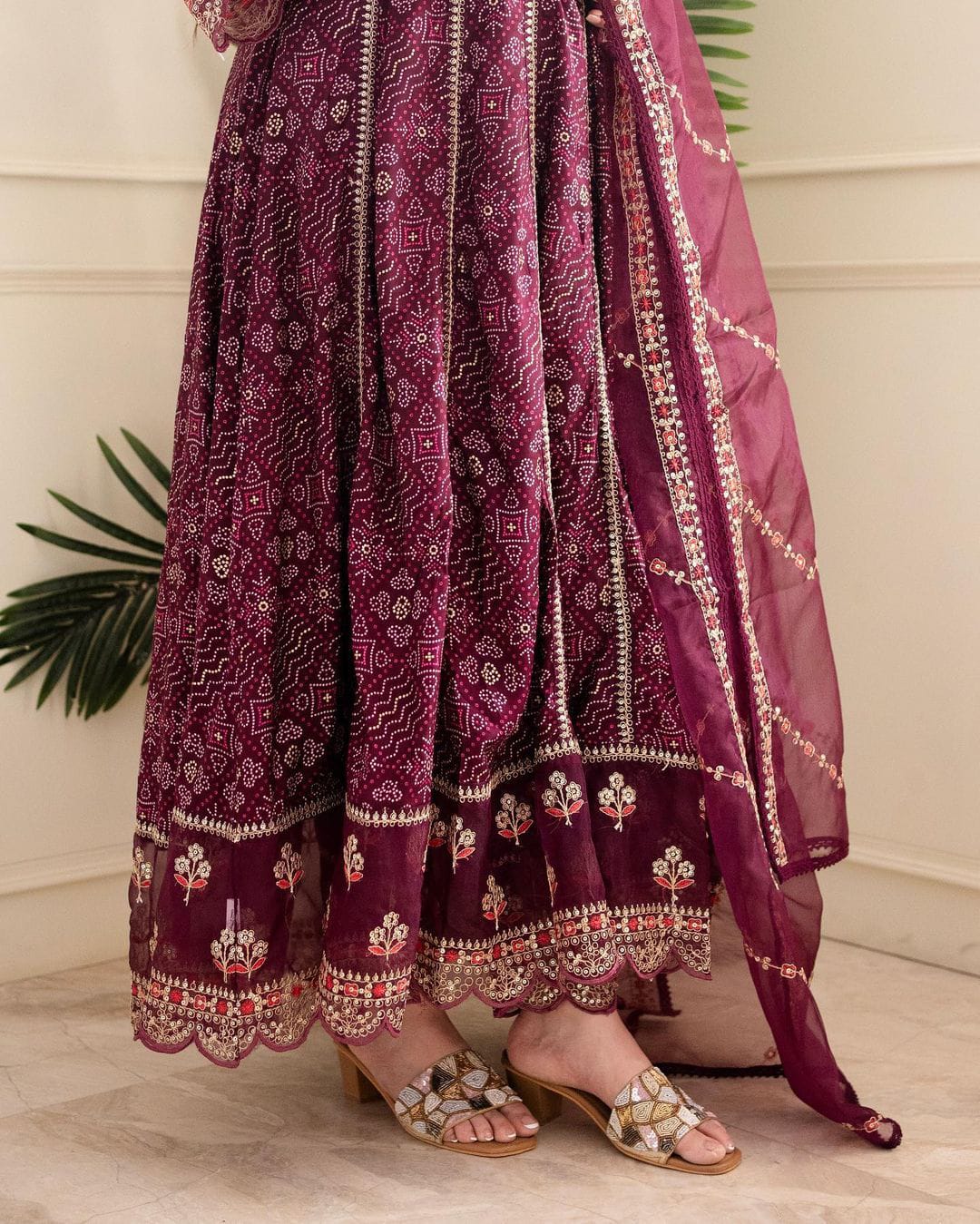 Anarkali Pant Dupatta Wine