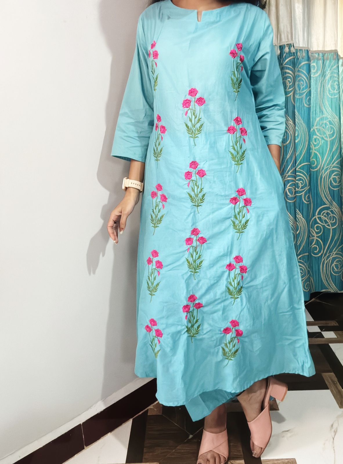 Beautiful Pure Cotton Embroidered Co-ord Set with one side Pocket