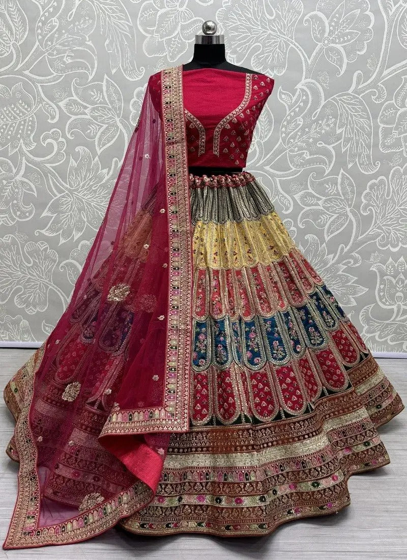 Multi-Colour Silk Embroidery Bridal Lehenga Choli