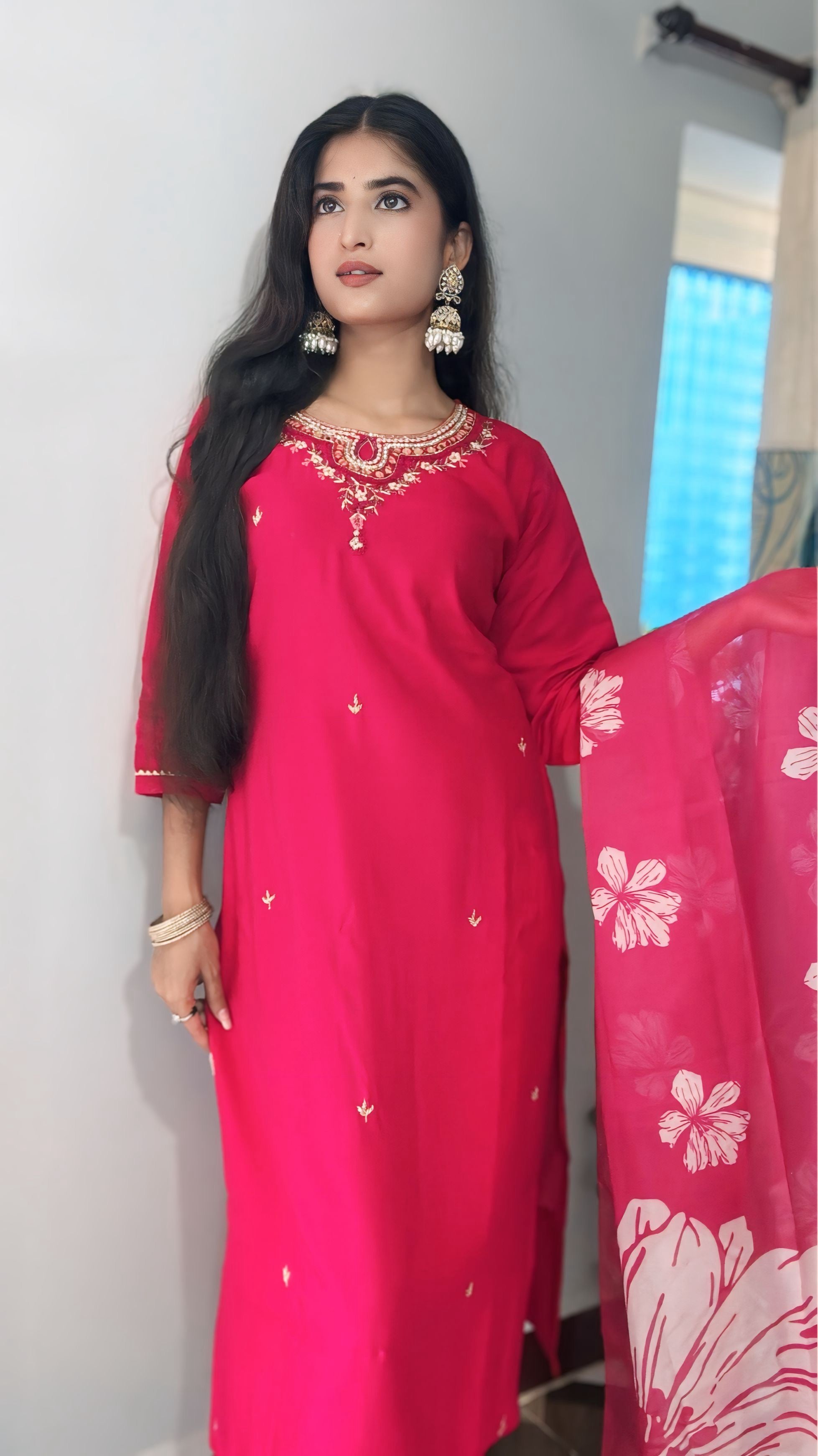 Elegant Embroidered Silk Blend suit set