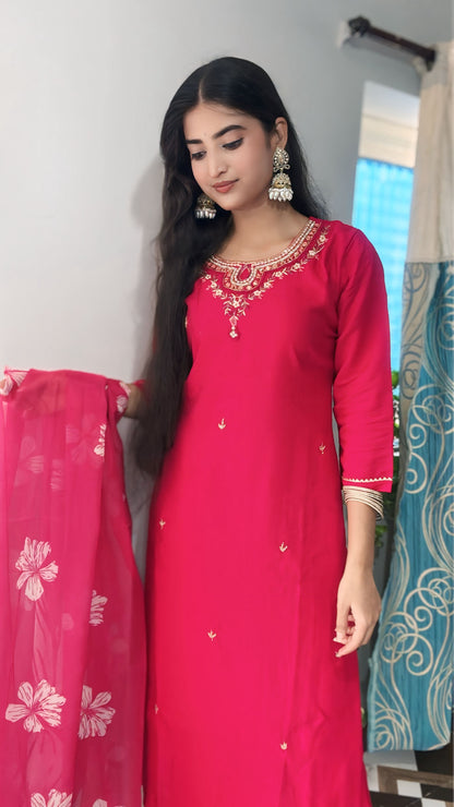 Elegant Embroidered Silk Blend suit set