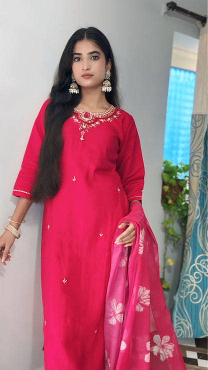 Elegant Embroidered Silk Blend suit set