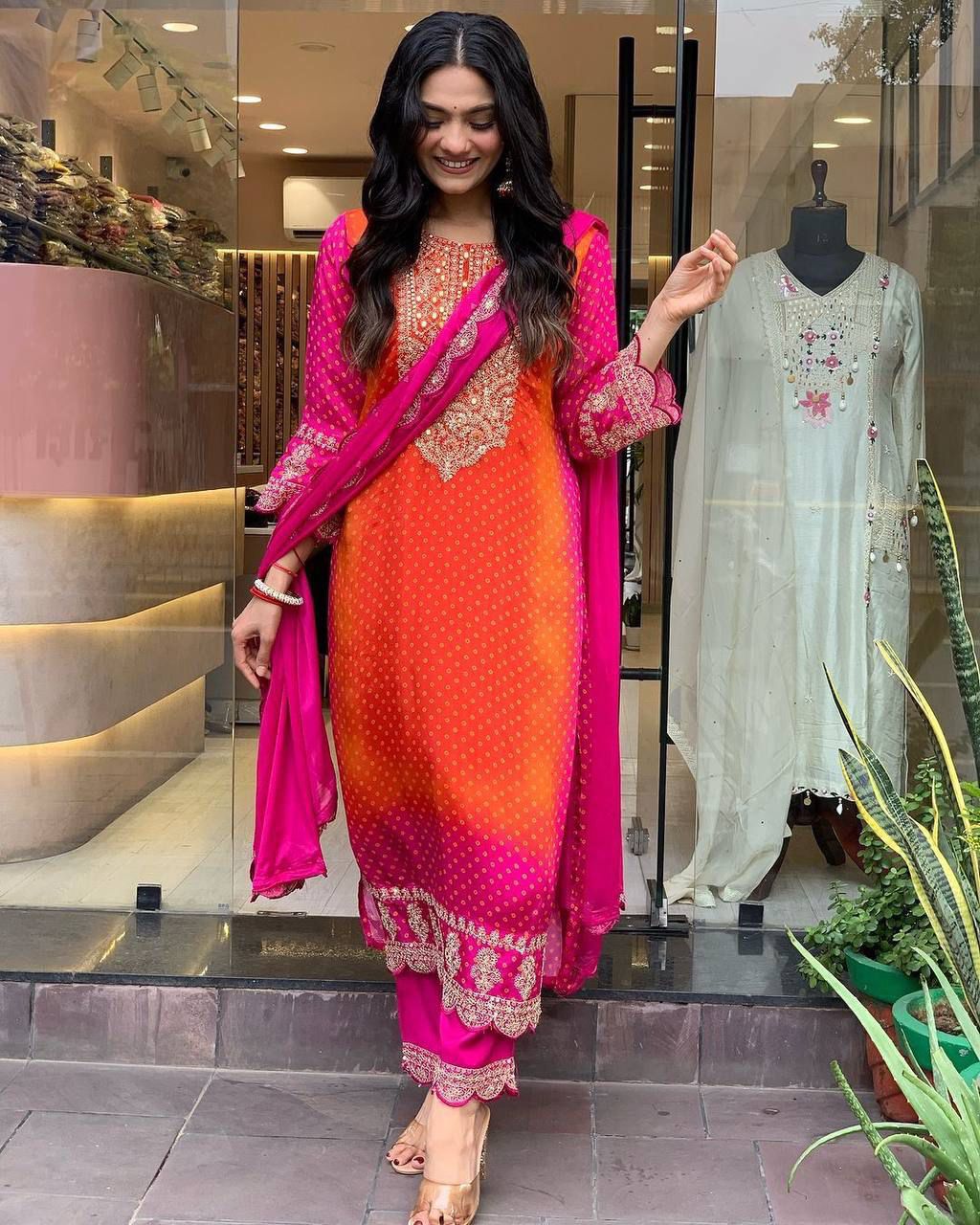 Beautiful Pure Chinnon With Heavy Embroidery suit set