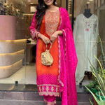Beautiful Pure Chinnon With Heavy Embroidery suit set