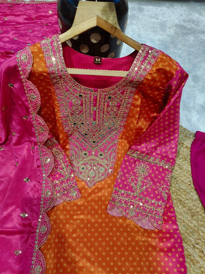 Beautiful Pure Chinnon With Heavy Embroidery suit set