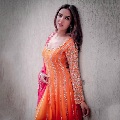 LONG FLAIRED GEORGETTE KURTI-PLAZZO SET