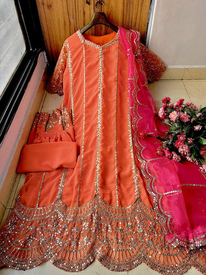 LONG FLAIRED GEORGETTE KURTI-PLAZZO SET
