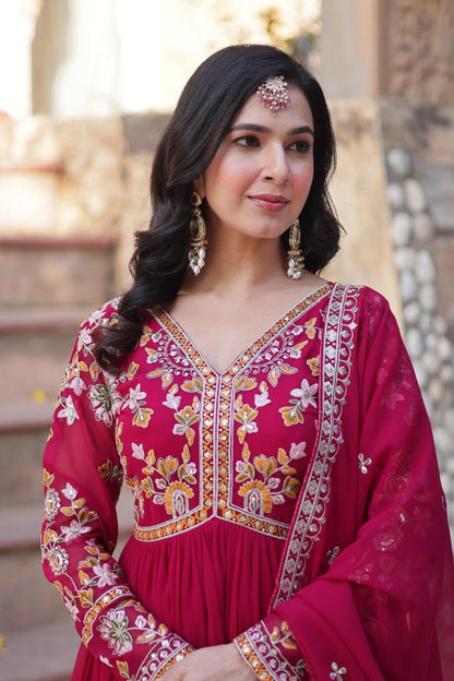 Embroidery Zari Sequins work Gown Rani Pink