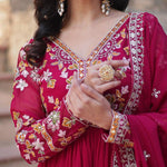 Embroidery Zari Sequins work Gown Rani Pink