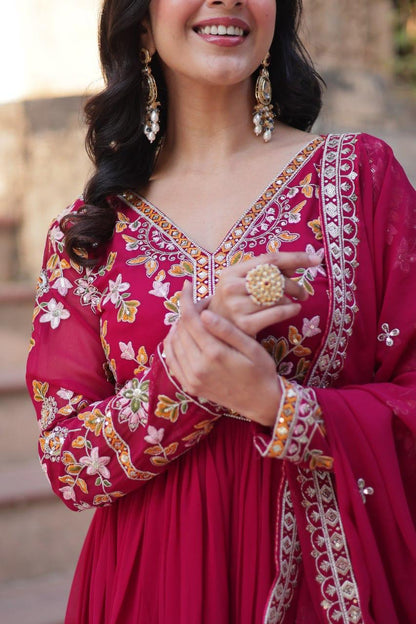 Embroidery Zari Sequins work Gown Rani Pink