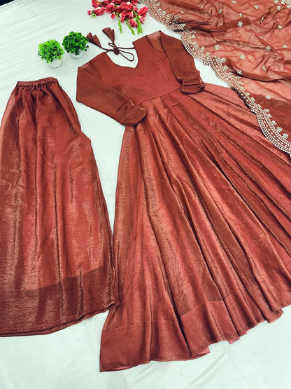 Designer Party Wear Anarkali Gown Set Brown