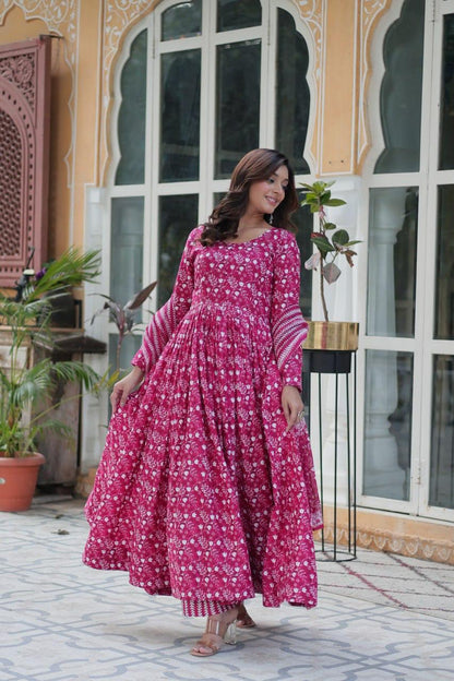 Pure Cotton Anarkali Suit Pink