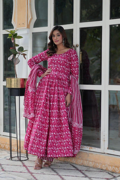 Pure Cotton Anarkali Suit Pink