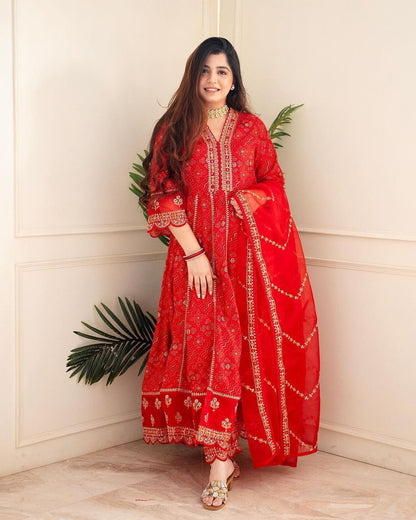 Anarkali Red Pant Dupatta
