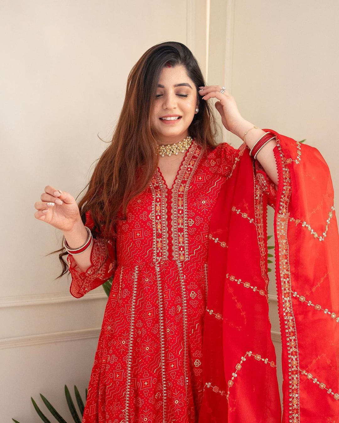 Anarkali Red Pant Dupatta