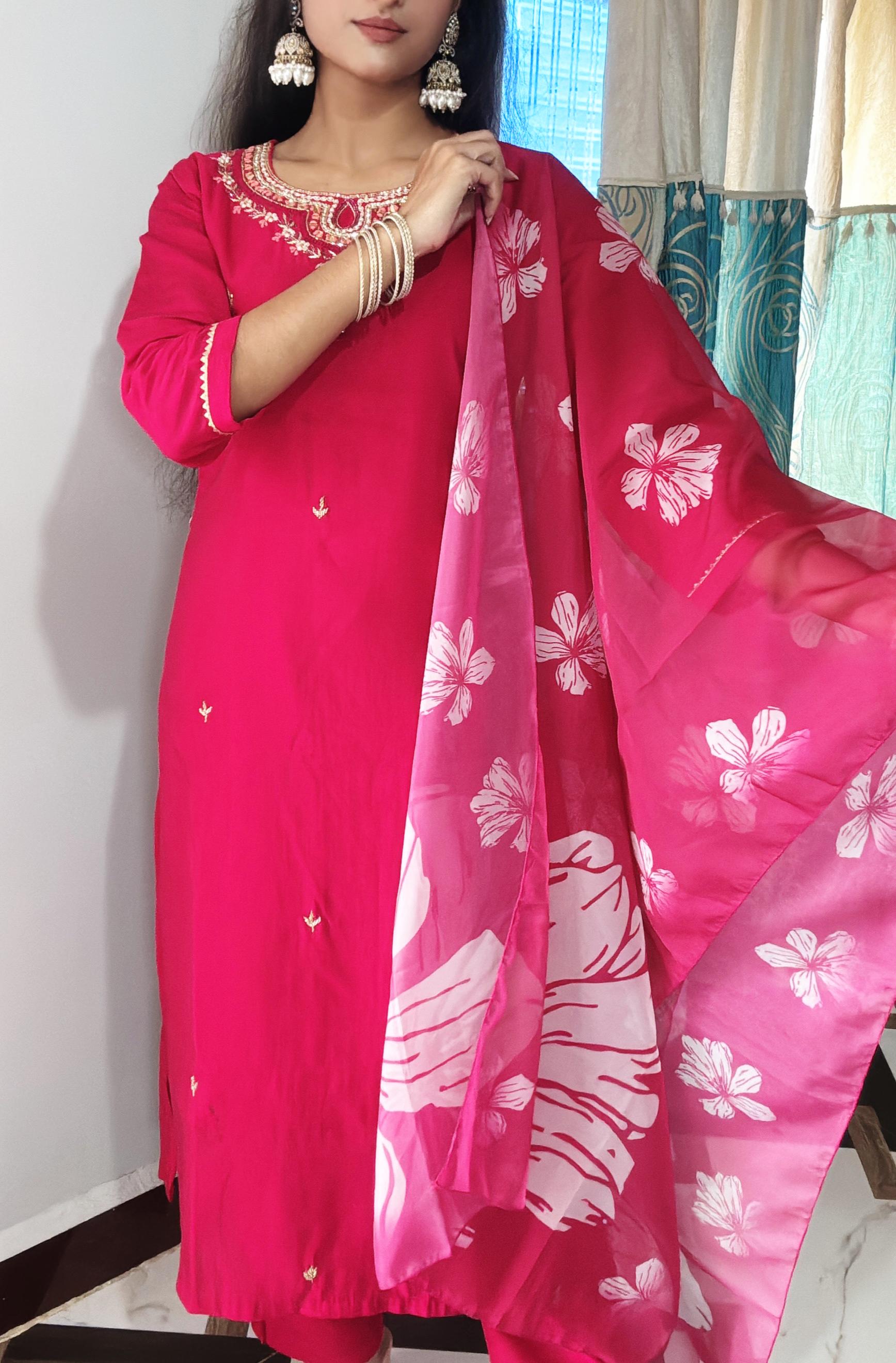 Elegant Embroidered Silk Blend suit set