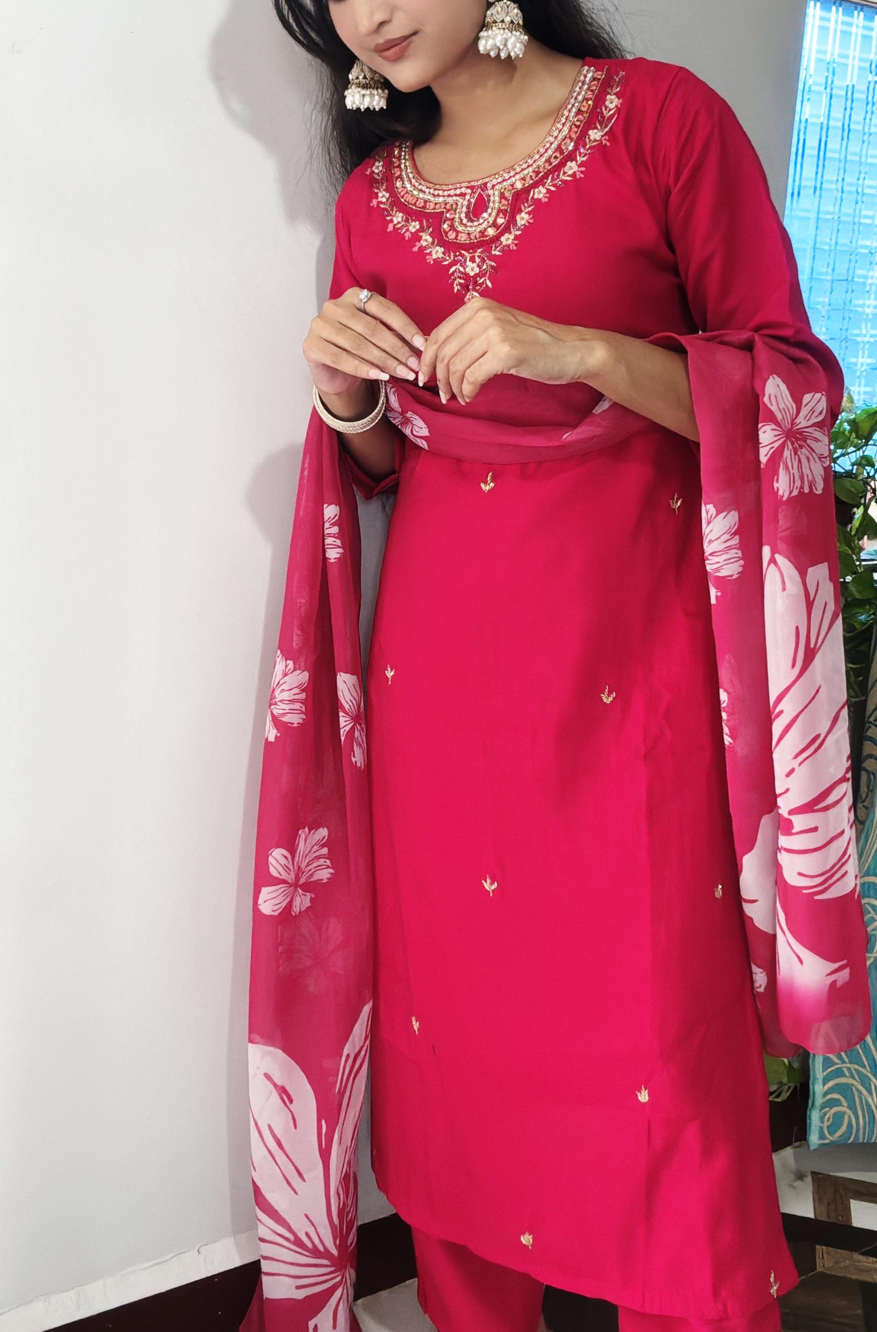 Elegant Embroidered Silk Blend suit set