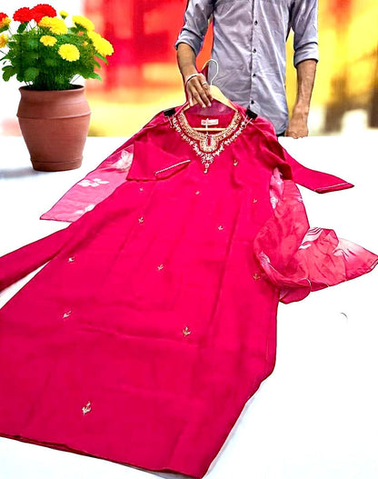 Elegant Embroidered Silk Blend suit set